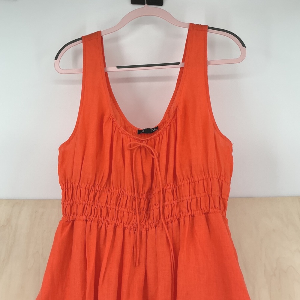 Womens J.Crew Summer Gauzy Linen Maxi Dress XL Orange Smocked Waist Boho - Picture 3 of 13